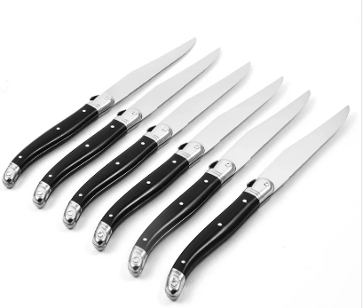 Laguiole Steak Knives with Black Handle w/ Acrylic Lid - Set of 6